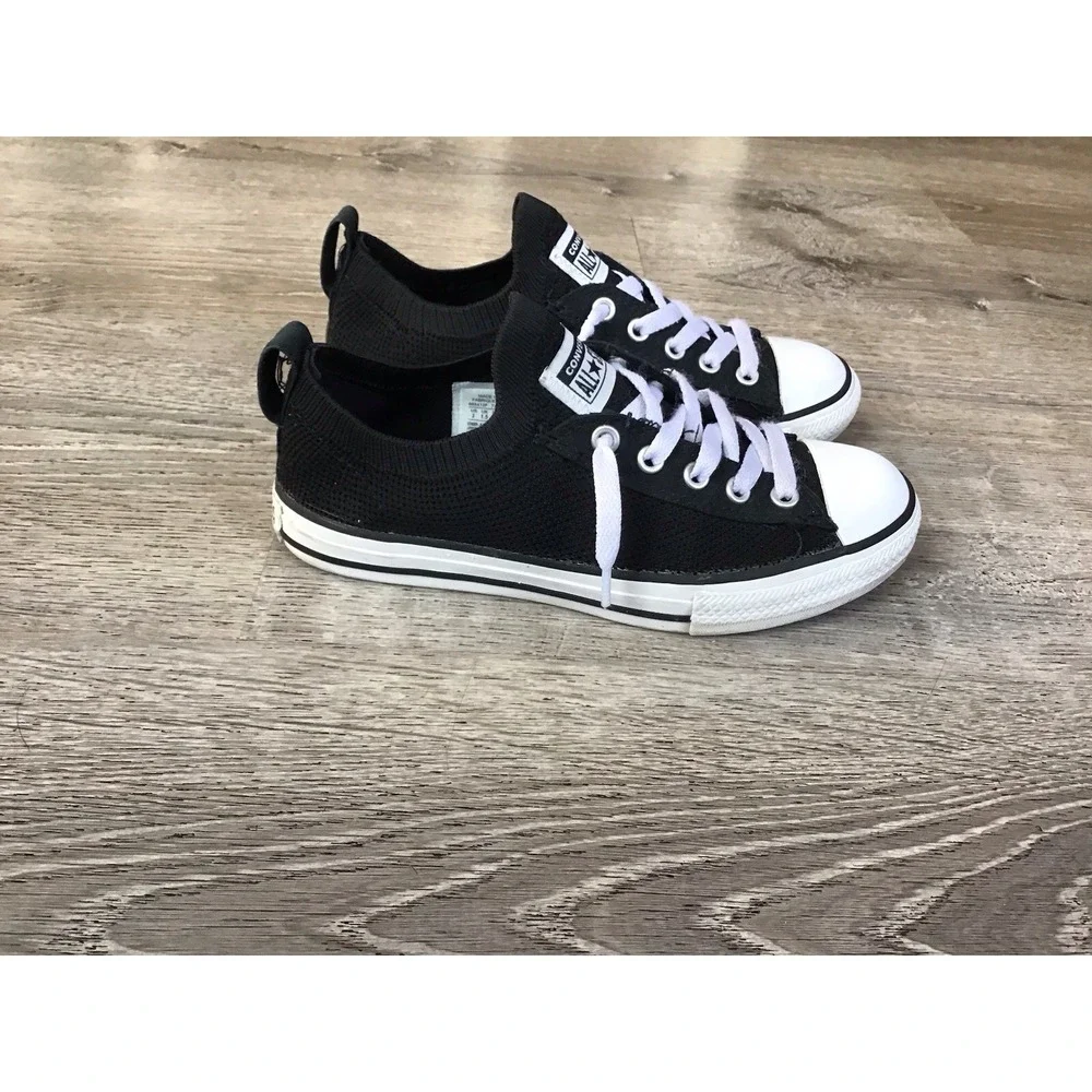 Converse All Star Shoreline Junior Sz 2 Knit Slip On Black Stretch Mesh 665412F